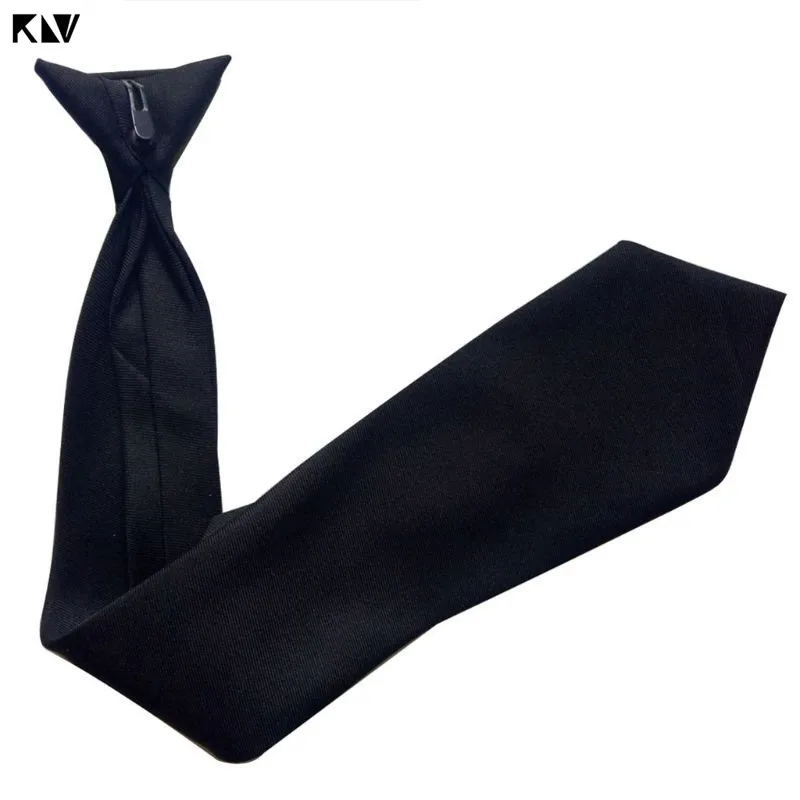 

KLV 50x8cm Mens Uniform Solid Black Color Imitation Silk Clip-On Pre-Tied Neck Ties for Police Security Wedding Funeral