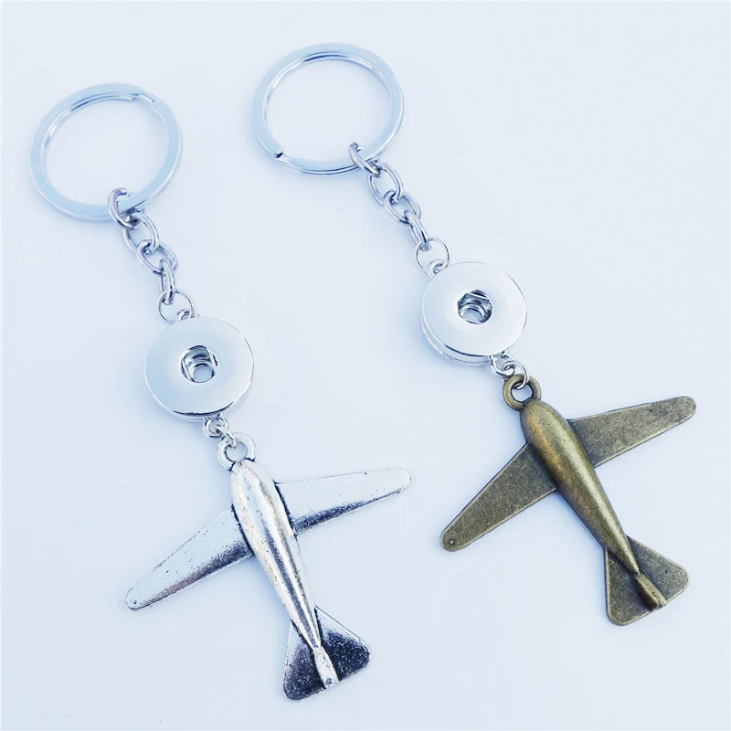 

Aircraft Air Plane Keychain 18mm Snap Button Keyrings Punk Jewelry 12 pieces / lot Wholesale
