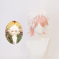 danganronpa anime cosplay wig pink white gradient short hair high temperature material nagito komaeda same cosplay wig