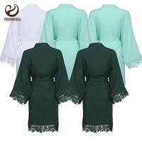 yuxinbridal 2019 new mint solid rayon cotton bridesmaid robes with lace trim women wedding bridal robe kimono bride robes