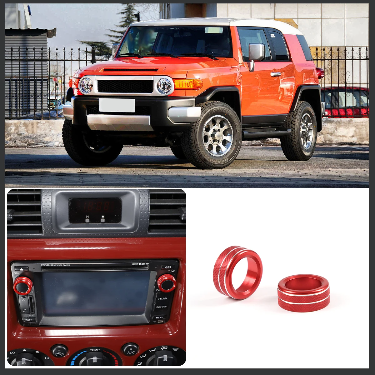 

For 2007-2021 Toyota FJ Cruiser aluminum alloy red car volume knob ring decorative cover sticker car interior accessories