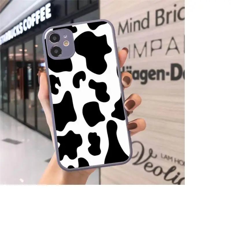 

Phone Case For iPhone 12 11 Mini Pro XR XS Max 7 8 Plus X White Black Cow Symbol Pattern Print Matte transparent Gray Cover