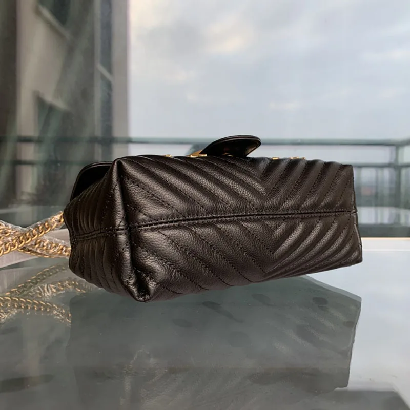 

women shoulder bag genuine leather material chain purse black red white color metal medal pattern love gold chain bag