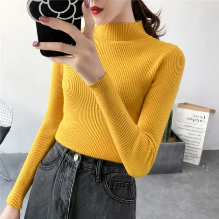 Autumn Half Turtleneck Bodycon Sweaters Women Solid Basic Pullovers Slim Fit Street Knitwear 2020 Knitted Femme Swearter L0038 | Женская