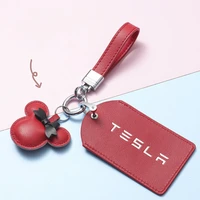 high quality soft cow leather car key case cover for tesla model 3 2021 accessories model y s x pink for women keychain