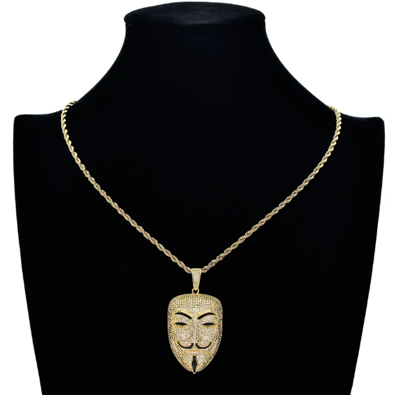 Стразы ожерелье AAA кубический циркон маска кулон хип-хоп цепочка Роскошные