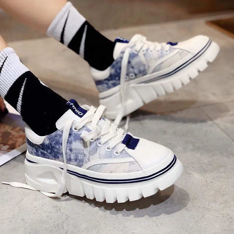 

Genuine Leather High-Top Platform Women's Sneakers Spring Summer Casual Female Running Shoes White Fashion Ladies Chunky Shoes