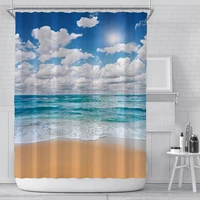 sea wave beach shower curtain blue sky print bathroom curtains waterproof shower curtain with hooks polyester 180x180cm