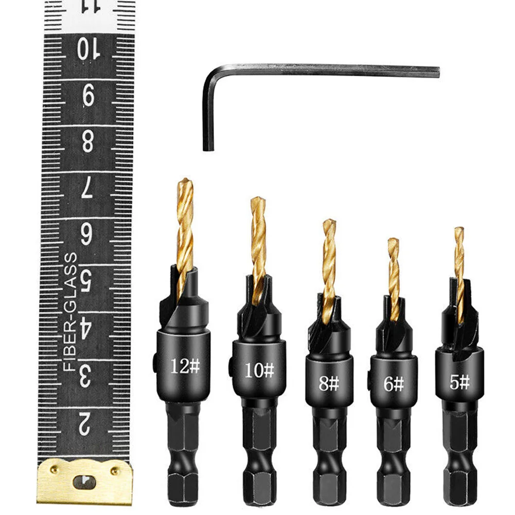 

6pcs Set HSS Woodworking Countersink Drill Bit Set 1/4'' Quick Change Hex Shank Screw Carpentry Reamer Chamfer Mill