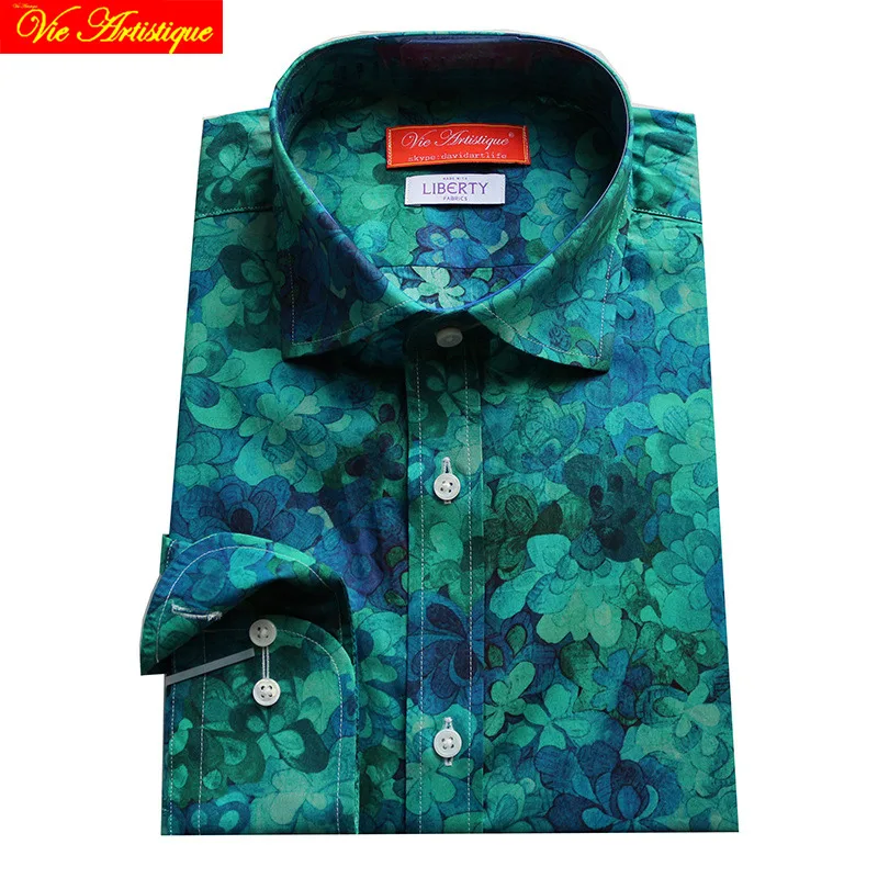 

custom tailor made Men s bespoke dress shirts business casual wedding blouse blue floral cotton UK imported LIBERTY tailorsuit