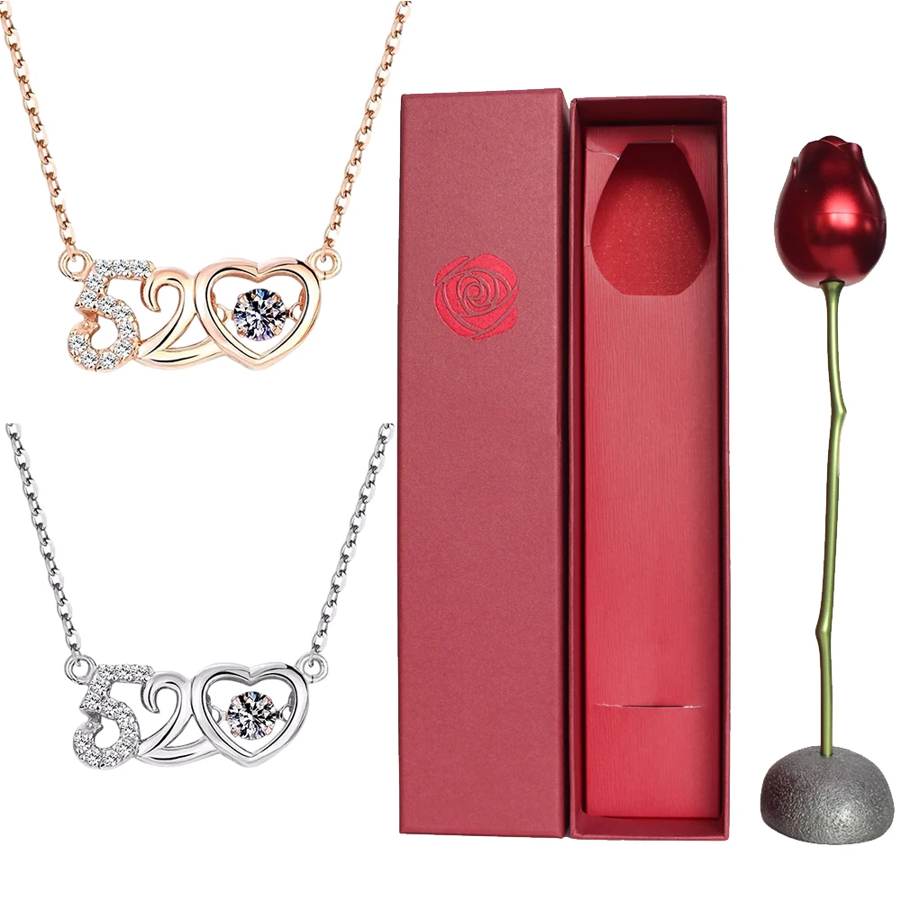 

YO CHO Red Metal Rose Artificial Flower Creative Rose Gift Box Cubic Zirconia Necklace For Women Valentine's Day Birthday Gift