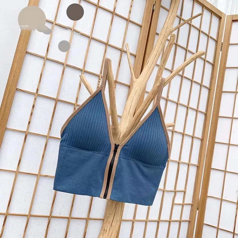 

Daily Bra Women's Underwear Sexy Push Up Gathering Bralette 6 Solid Colors Front Zipper Knitted Deep V Neck Lingerie Sport Bras