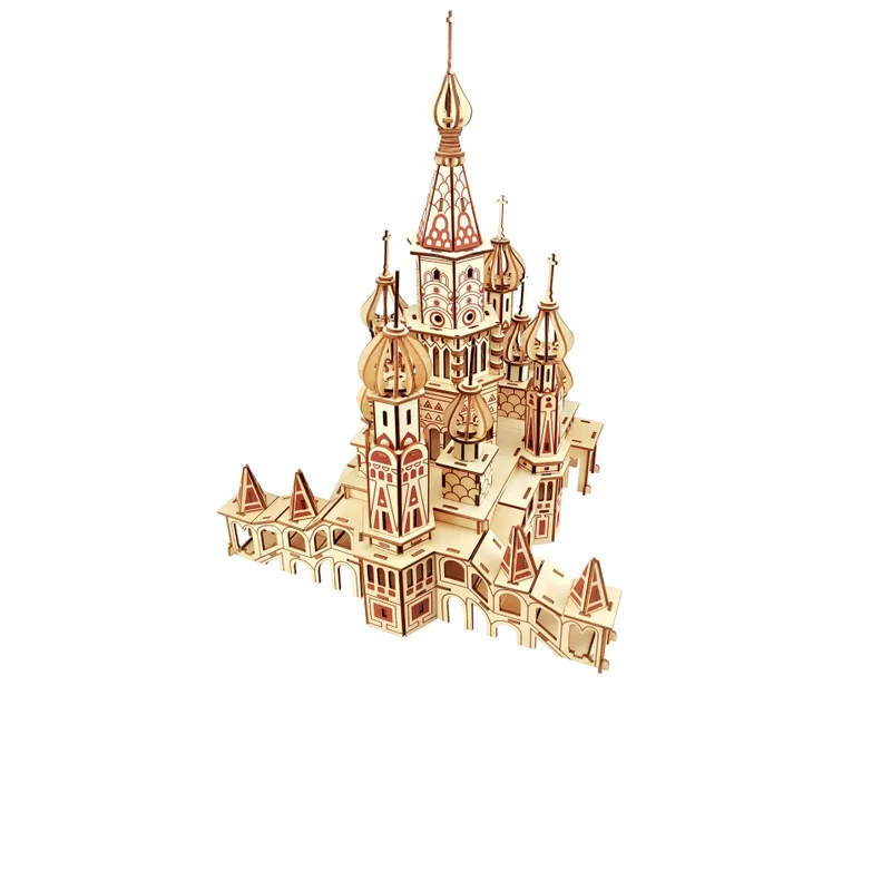 Laser paperback solid wooden puzzle children simulation model of the Russian st. basil assembled church | Дом и сад