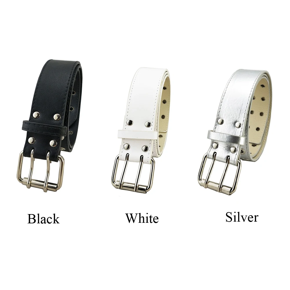 

Men Women Jeans Work Punk Retro PU Strap Adjsutable Fashion All Match Casual Double Pin Buckle Adjustable Waistband Belt