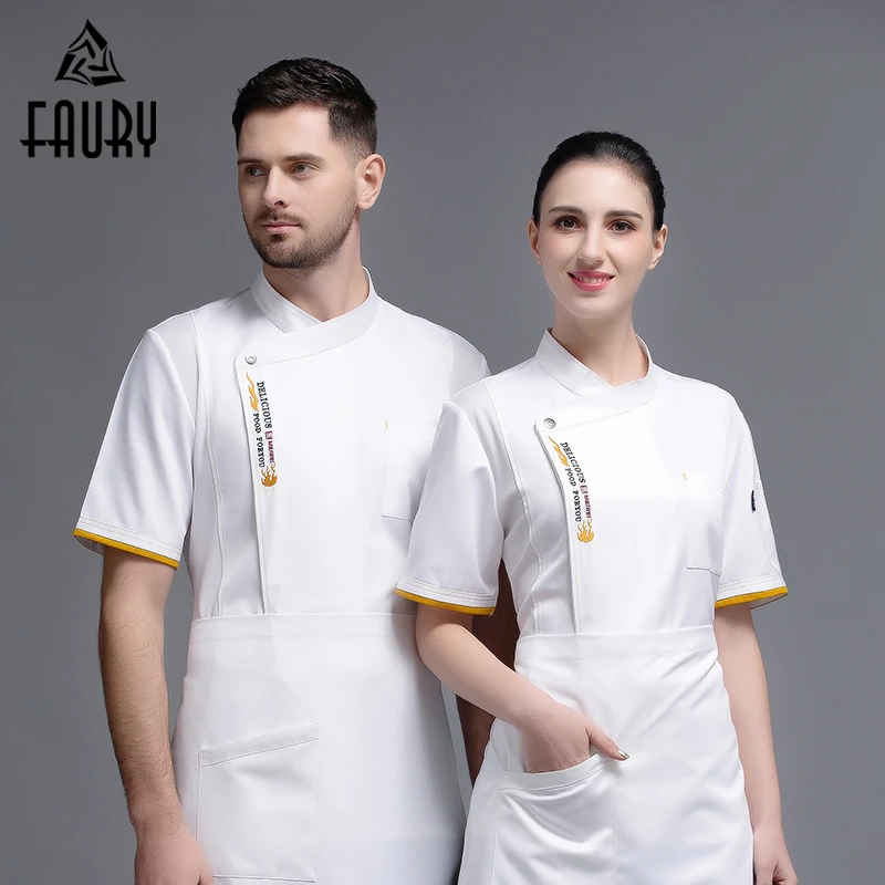 

Men Women Chef Uniform Jacket Bakery Restaurant Kitchen Cooking Clothes Waitress Hotel Cafe Barber Short Sleeve Work Overalls