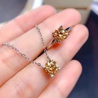 meibapj 1 carat yellow moissanite classic simple jewelry set 925 silver ring pendant 2 pieces suits wedding jewelry for women