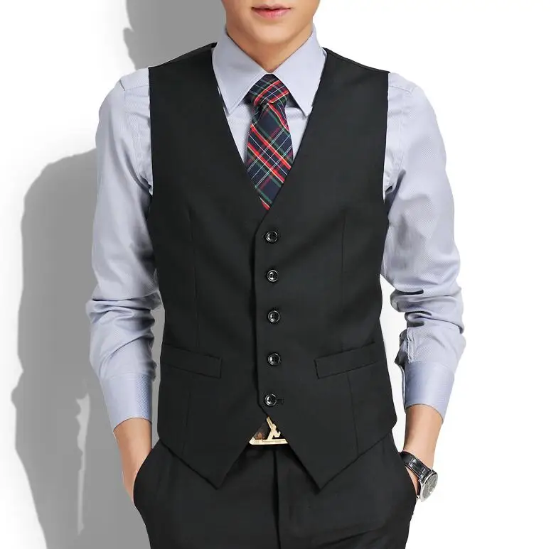 

New Wedding High-quality Goods Cotton Men's Fashion Design Suit Vest / Grey Black High-end Men's Business Casual Suit Vest 095