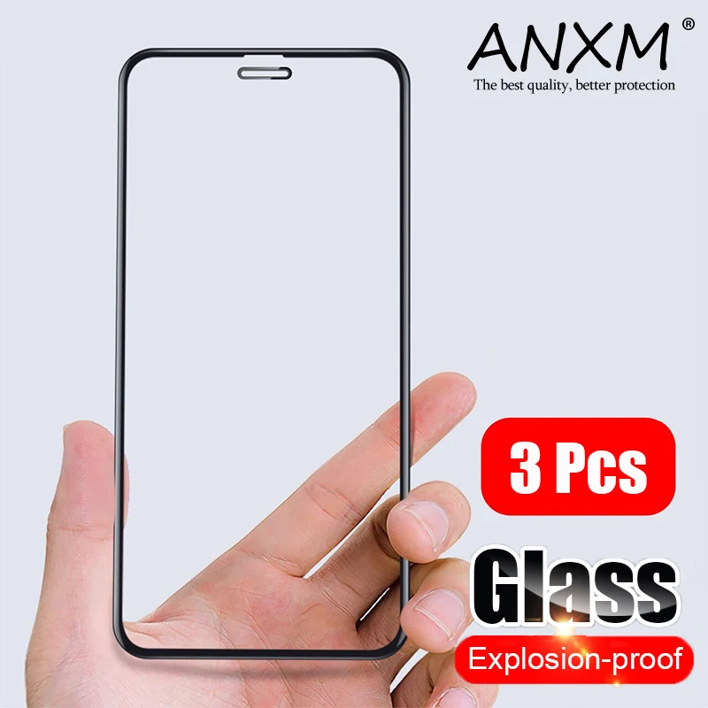 

3PCS Full Cover Protective glass on For iPhone X XR XS Max tempered Glass Film iPhone 11 12 Pro Max Screen Protector Curved Edge