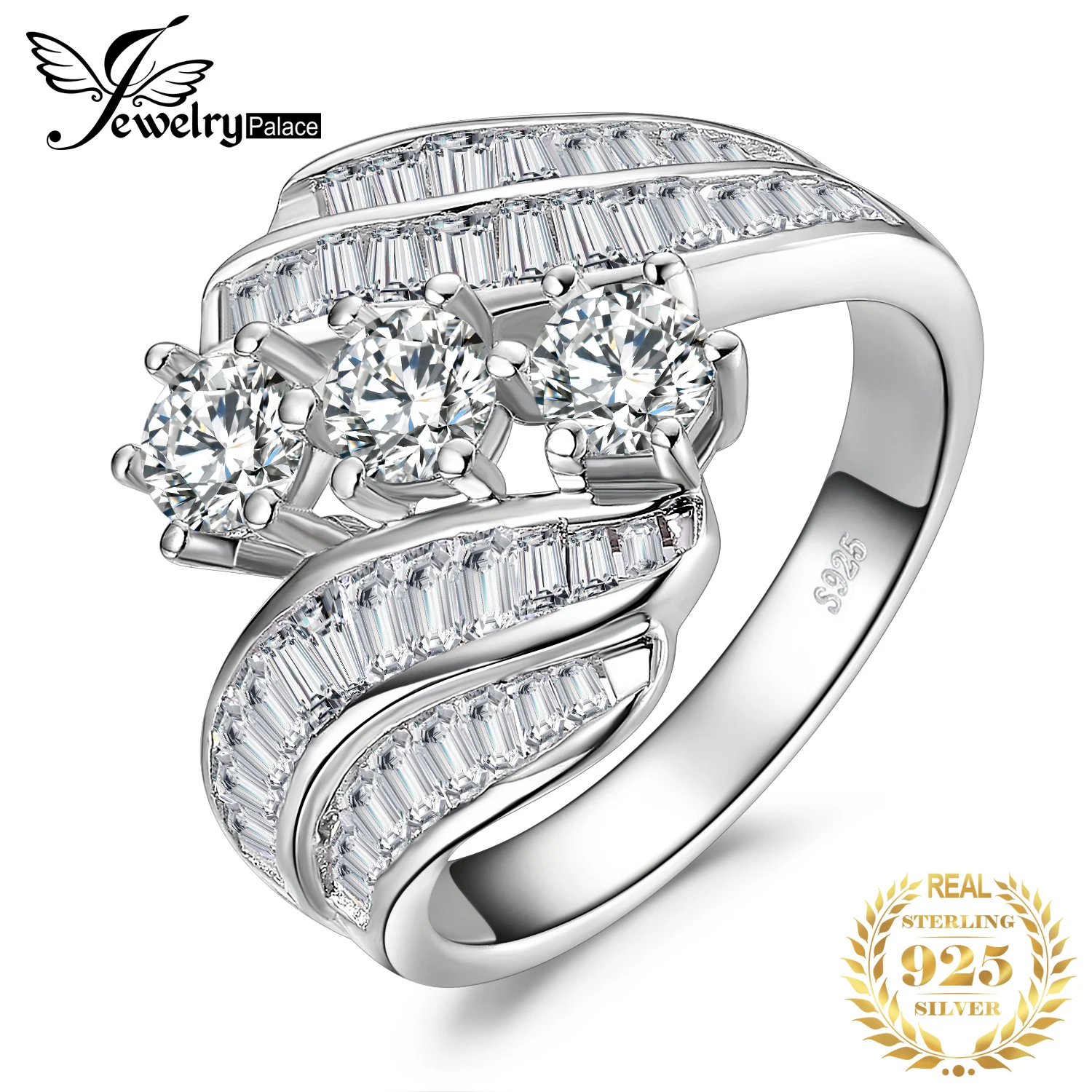 JewelryPalace витой набор канала багет обход группы 6 зубец 3 камня 5ct кубического