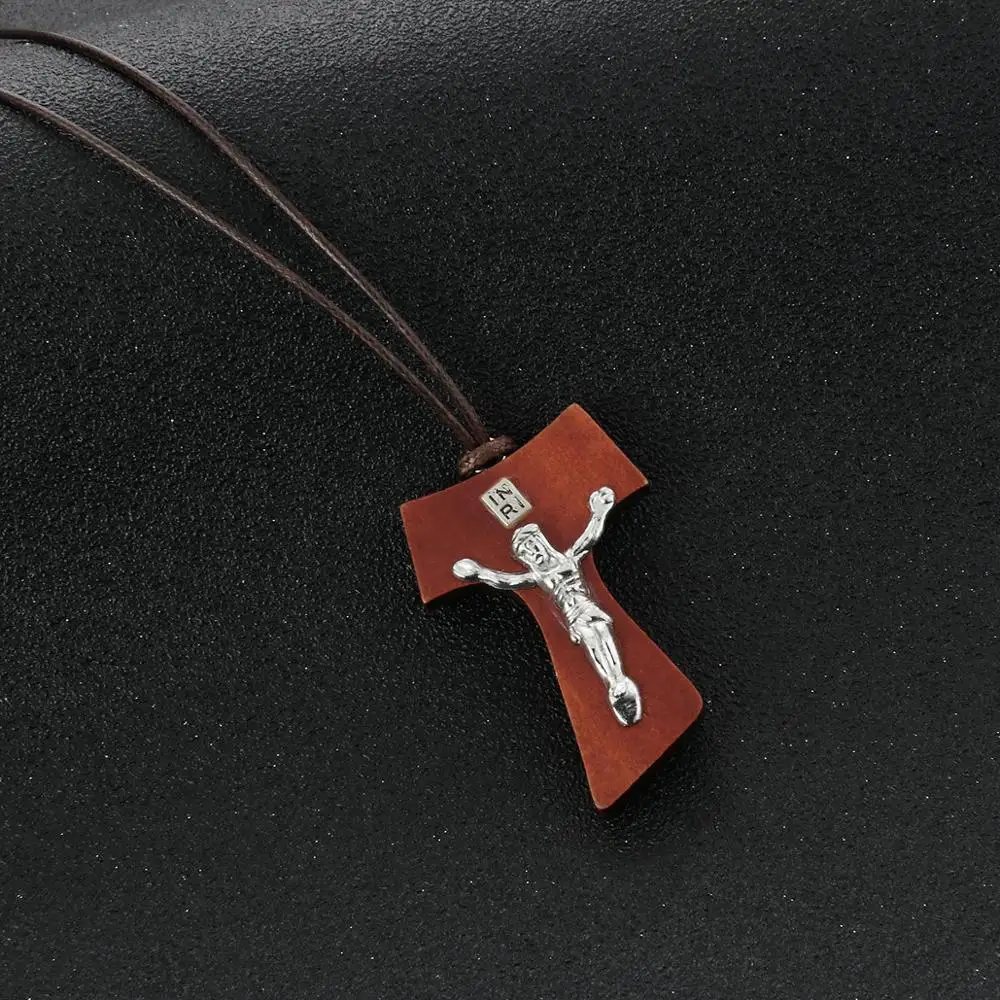 Подвески из натурального дерева Tau Cross мужские и женские регулируемые веревочные