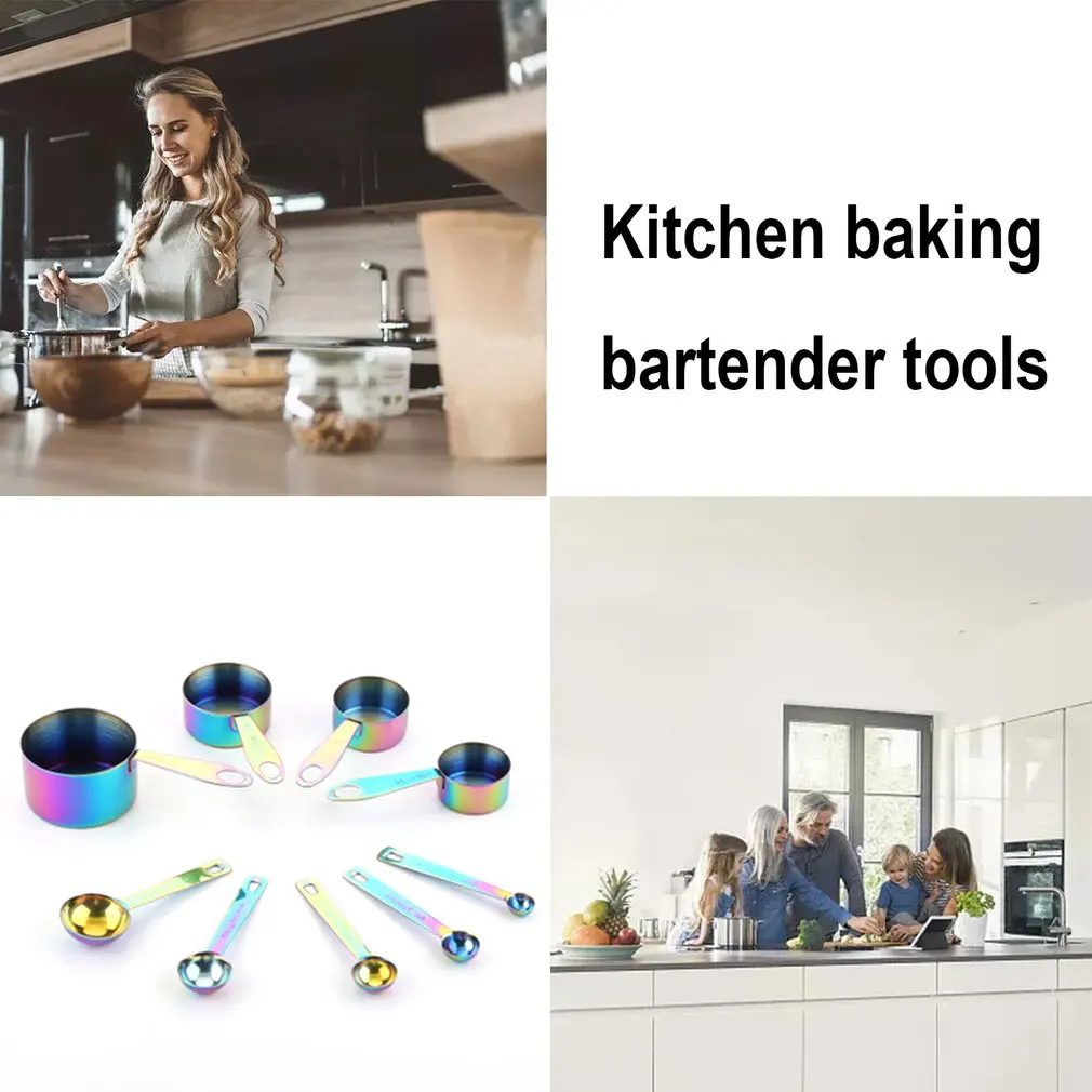 

Color Titanium 9-piece Set Of Stainless Steel Measuring Spoons And Measuring Cups Kitchen Baking And Bartending Tools