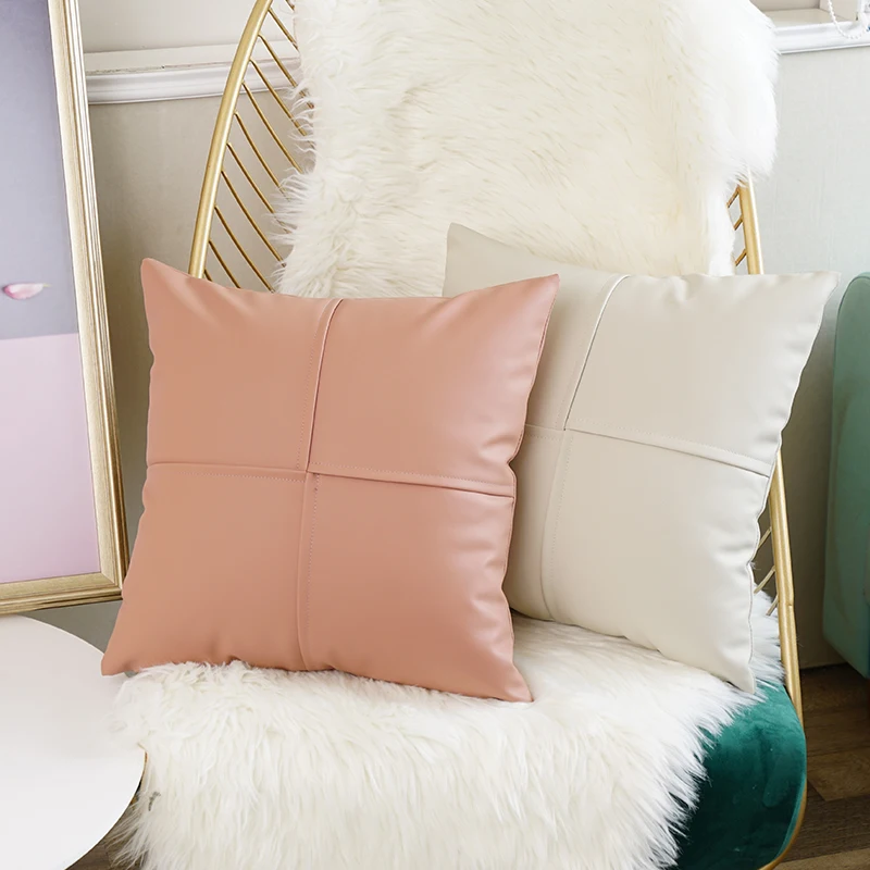 Наволочка из искусственной кожи цвета слоновой кости зеленый оранжевый