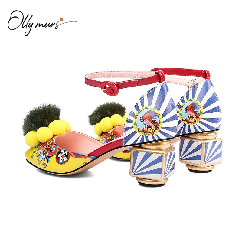 

OllyMurs New Fashion Style Women Summer Gladiator Sandals Round Toe Buckle Strap Thick Mid Heel Women Sandals Party Shoes Woman