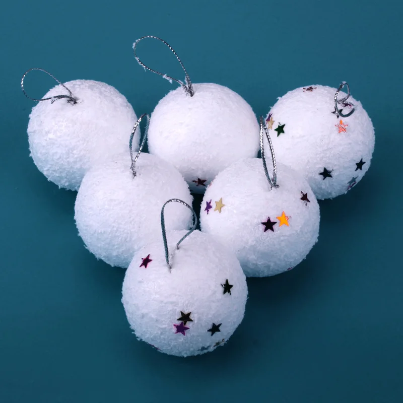 Белый 6 шт рождественские DIY снежные шары вечерние украшения для рождественской елки висячие украшения 50 мм Елочная игрушка с орнаментом красочные звезды