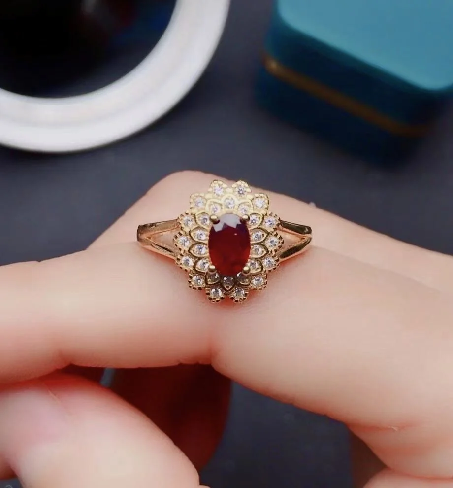 Роскошное серебряное кольцо с рубином 925 пробы для вечерние 4 мм * 6 100% натуральным