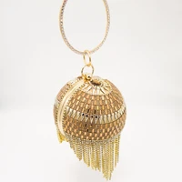 2021 elegant tassels women round bag ball purses crysal evening clutch bags wedding party diamond wristlets handbags