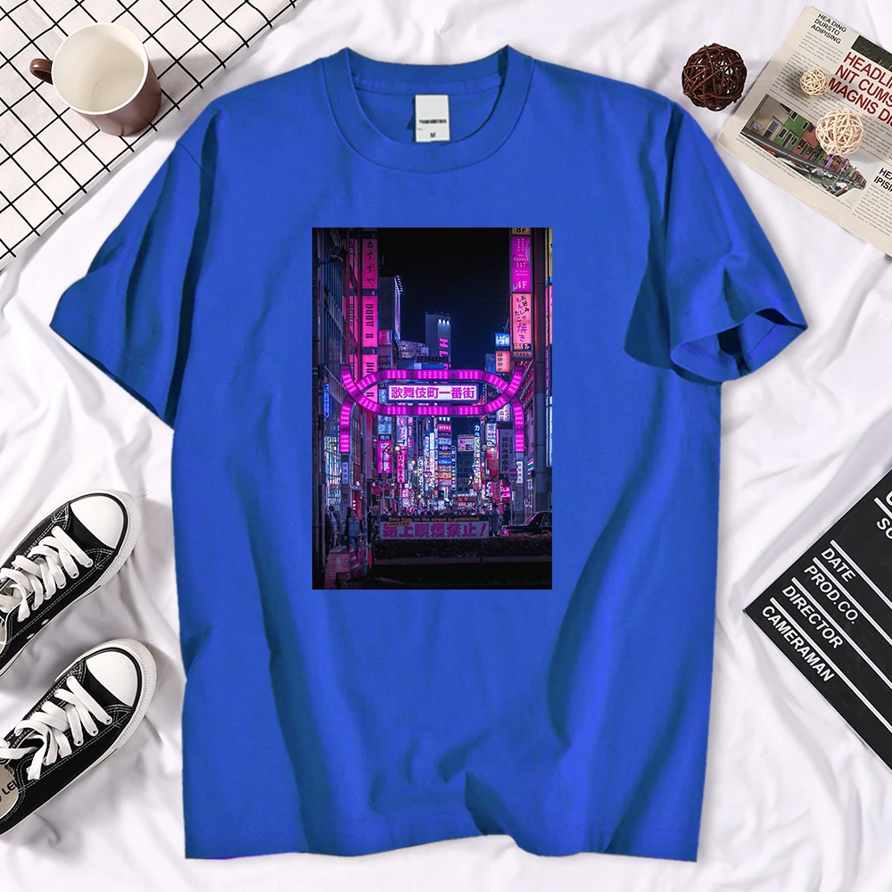 

Модные удобные мужские футболки Kabukicho, ворота, панк, уличные принты, винтажная свободная одежда, креативная мужская одежда