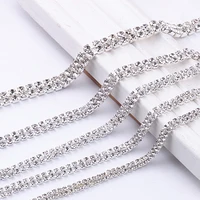 1yard ss12 sewing rhinestone chain for dress decoration crystal clear glue on silver base sew on chain for clothing bags shoes