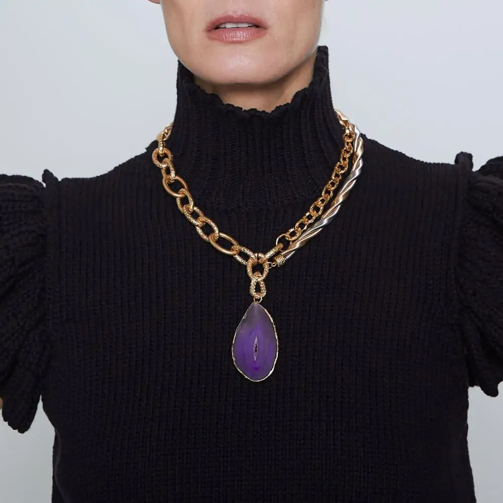 Новые винтажные каменные подвески природы ожерелья 2020 золотая цепочка Бохо