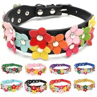 8 colors pu leather dog collar cute adorable flowers puppy cat collars double row studded floral pets necklace collars chihuahua