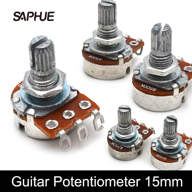 2pcs A500K/250K Potentiometer Splined Small Pot Electric Guitar Bass Effect Amp Tone Volume 15mm Shaft Parts