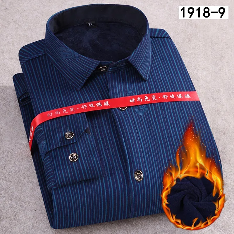 SS-1918-9 Aoliwen новая зимняя теплая рубашка мужская плюс бархатная Толстая двойная бархатная теплая рубашка с принтом клетчатый костюм из тянущейся ткани Рубашка Фланелевая шерсть - Цвет: SS-1918-9