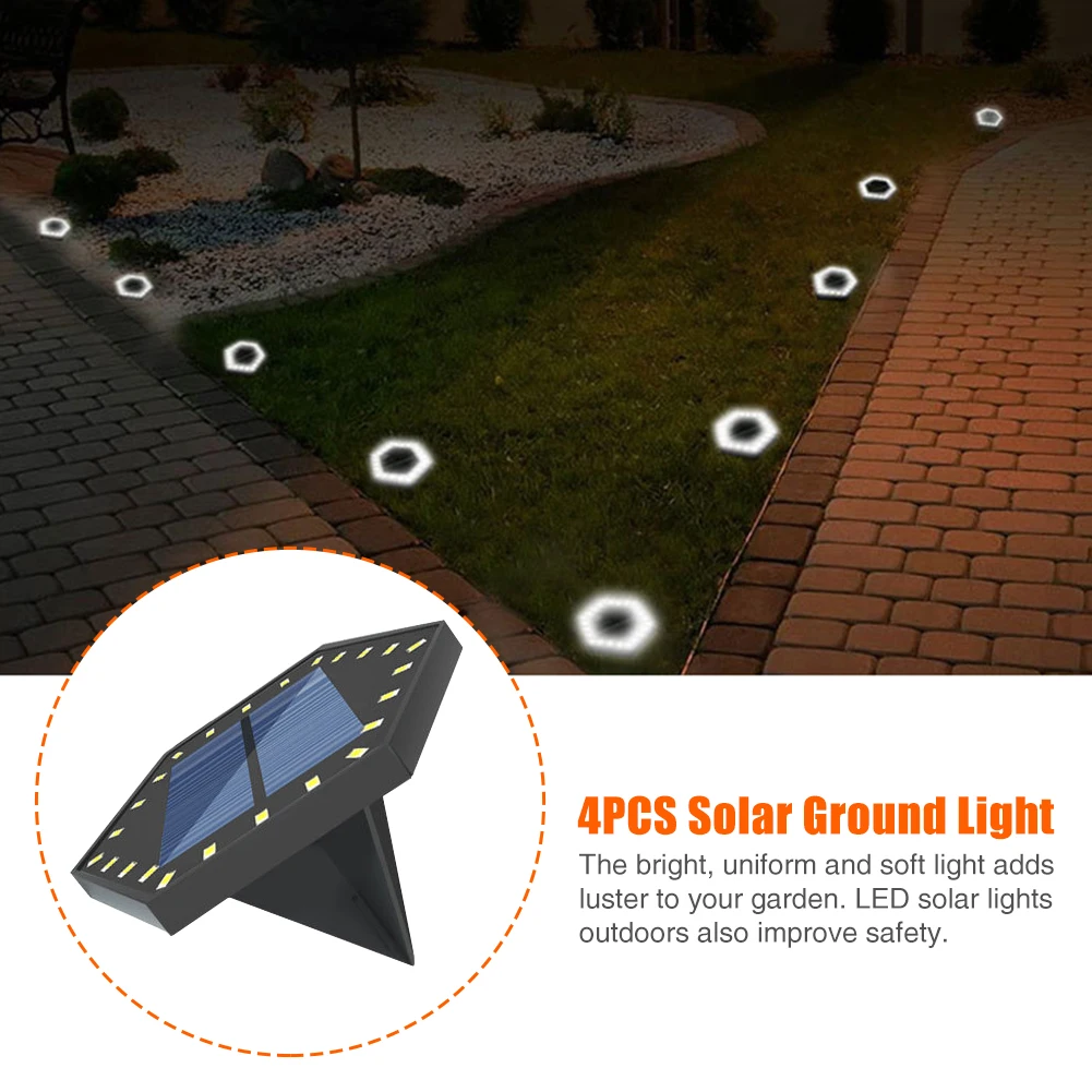

4pcs Bright Solar Power ABS Yard Lawn Outdoor Waterproof Ground Light Stair Walkway Fences Pathway 24 LEDs Garden Decor Buried