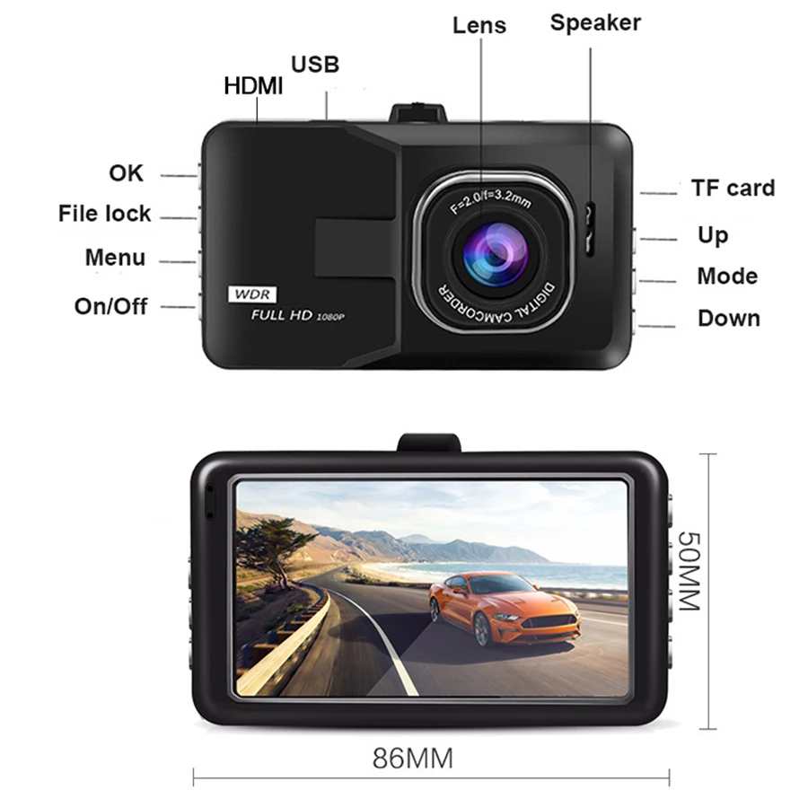 E-ACE B03 Мини Автомобильный видеорегистратор 3 дюйма FHD 1080P двойная камера объектив 170D угол видео регистратор видеокамера Dash Cam РЕГИСТРАТОР ночная версия