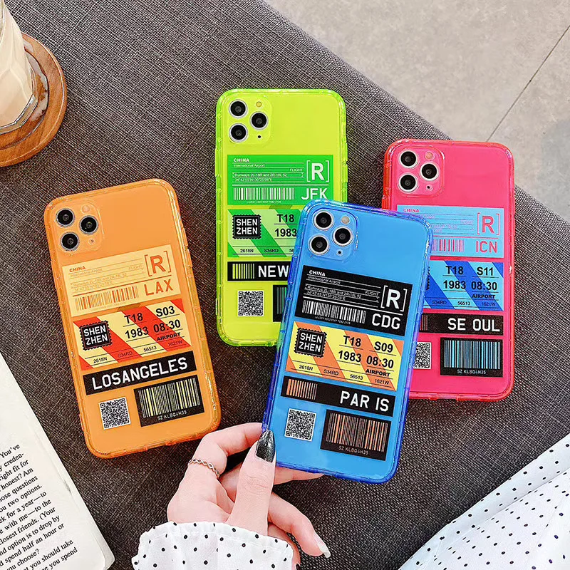 

New York Seoul Paris Fluorescence City Label Bar code Phone case for iPhone 6 7 8 plus 11 Pro XR X XS MAX Ins cute travel cover