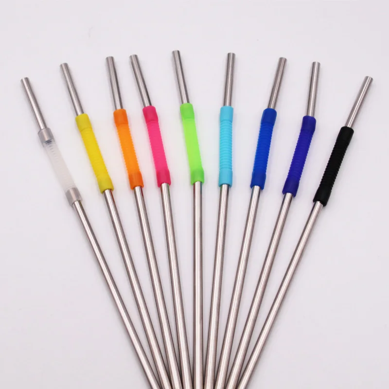 

500Pcs/Lot Western Style Three Section Splicing 304 Stainless Steel Silicone Straw Silver Metal Foldable Drink Straw Wholesale