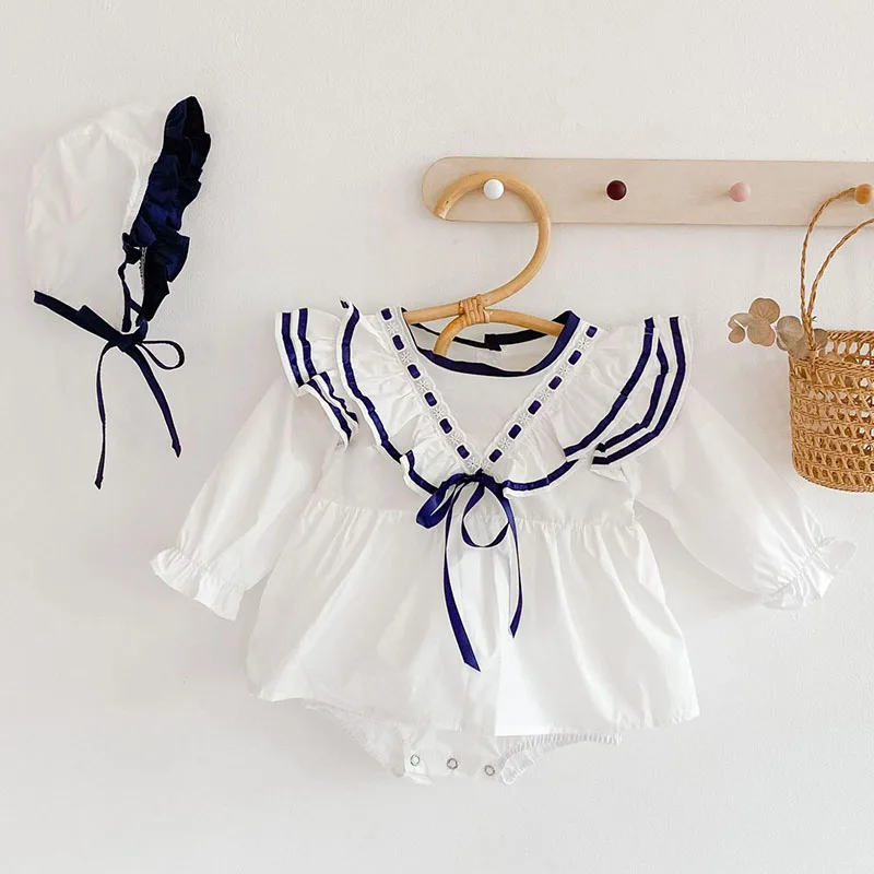 

Spring Autumn Infant Newborn Baby Girls Long Sleeve Rompers Clothes And Hat Baby Toddler Girls Fly Sleeve Jumpsuit