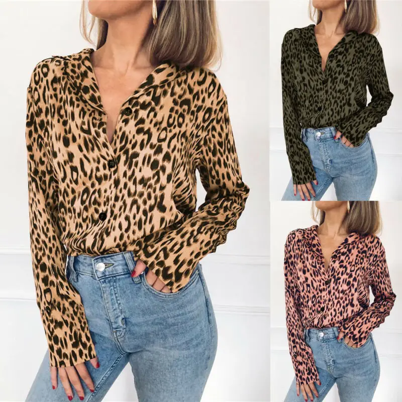 Модная женская Свободная Повседневная рубашка с леопардовым принтом женские