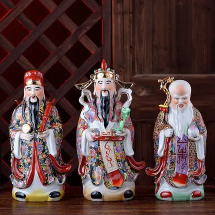 

Home Decoration Three God of Wealth Longevity Buddha Ceramic Decoration Chinese Style Living Room Buddha Decoration DXUIALOI