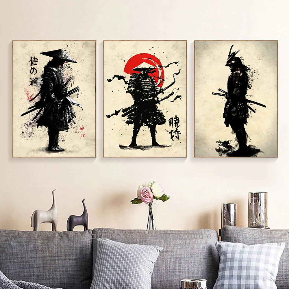 Японские чернила бусхидо постеры и принты самурайская Картина на холсте