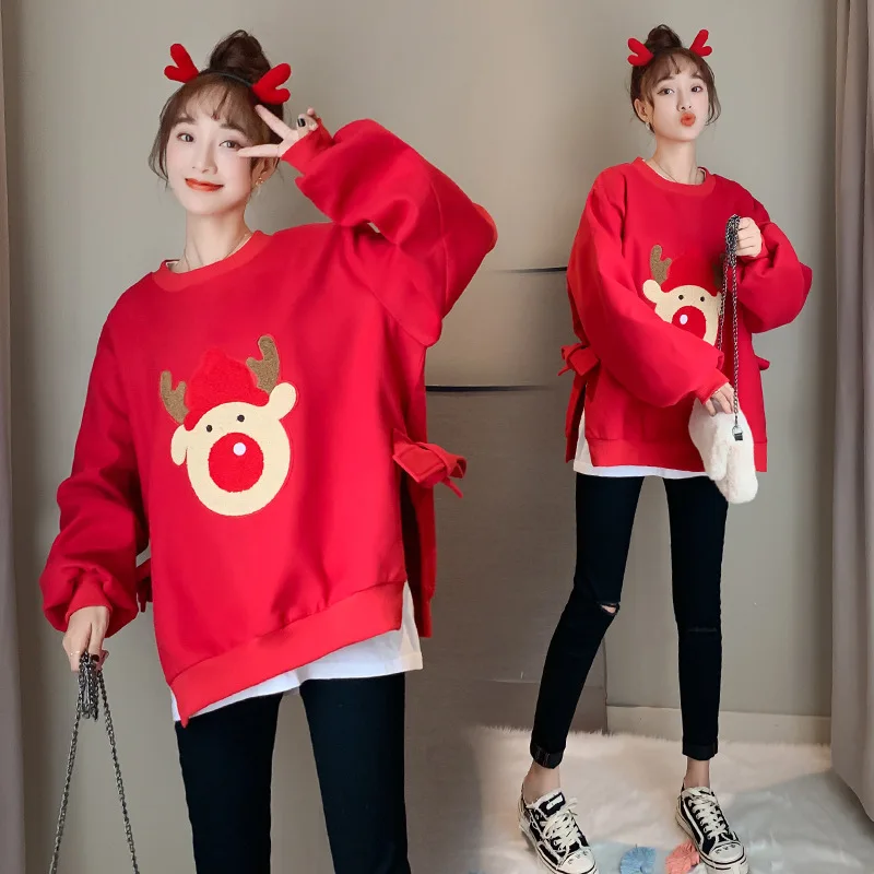 Зима 2020 рождественские Свободные Шерстяные Платья для беременных свитер юбка с