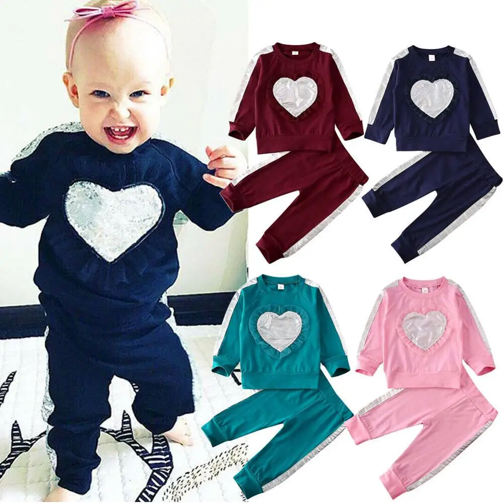 2 шт./комплект детский хлопковый пуловер с блестками и сердечками | Мать ребенок