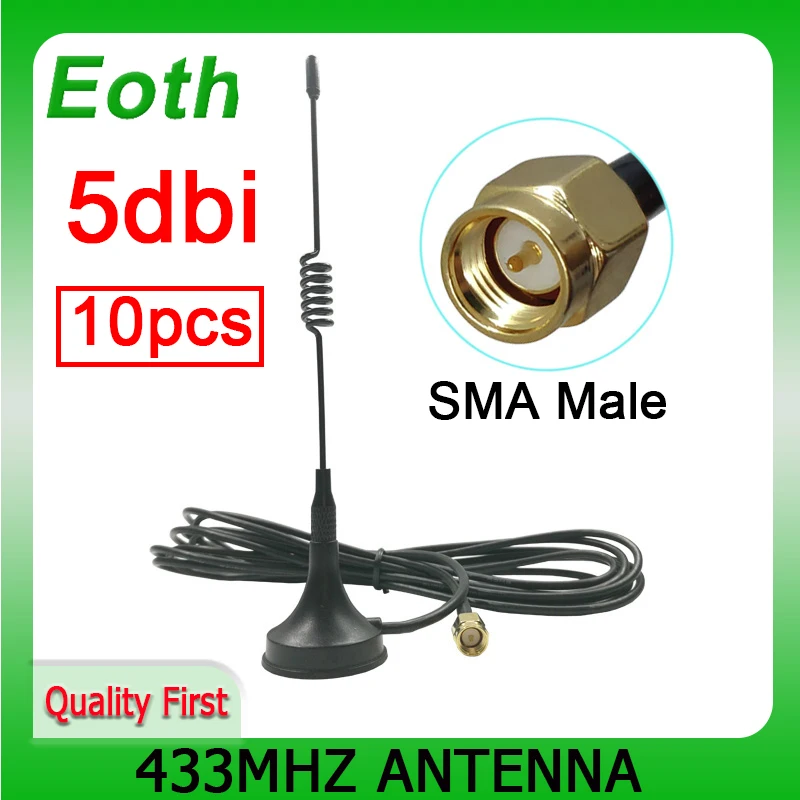 10pcs/lot 5dbi 433Mhz GSM Antenna SMA Male Connector Straight with Magnetic base IOT  Ham Radio Signal Booster Wireless Repeater