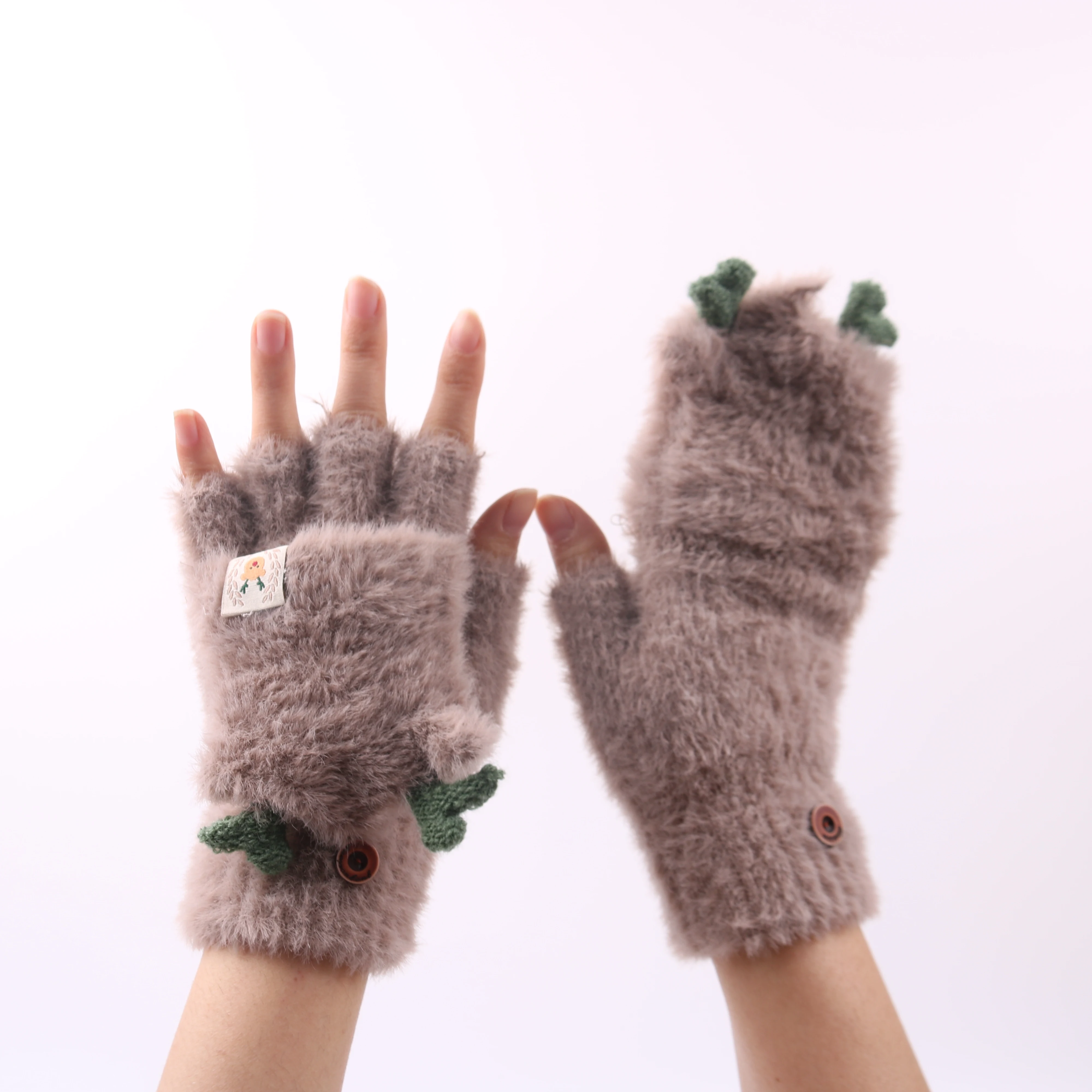 

Wholesale Winter Gloves Women Warm Thicken Knit Mittens Half Finger Female luvas