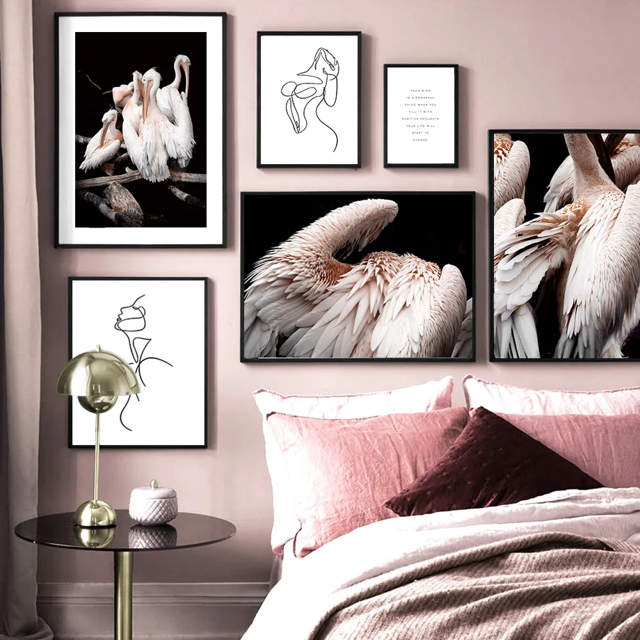 

Stork Feather Abstract Lines Minimalist Wall Art Canvas Painting Nordic Posters And Prints Wall Pictures For Living Room Decor