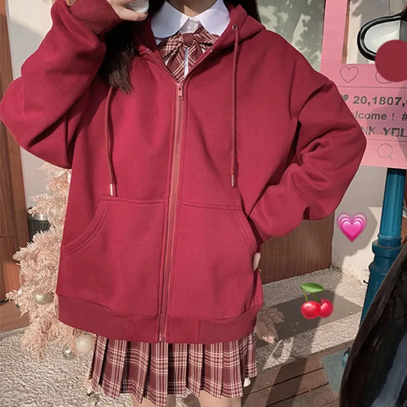 

Women's Zipper Jacket Casual Couple Hoodie Sweatshirt Spring Autumn Thicken Hoodie Long Sleeve Simple Coat Femme Hooded Jacket